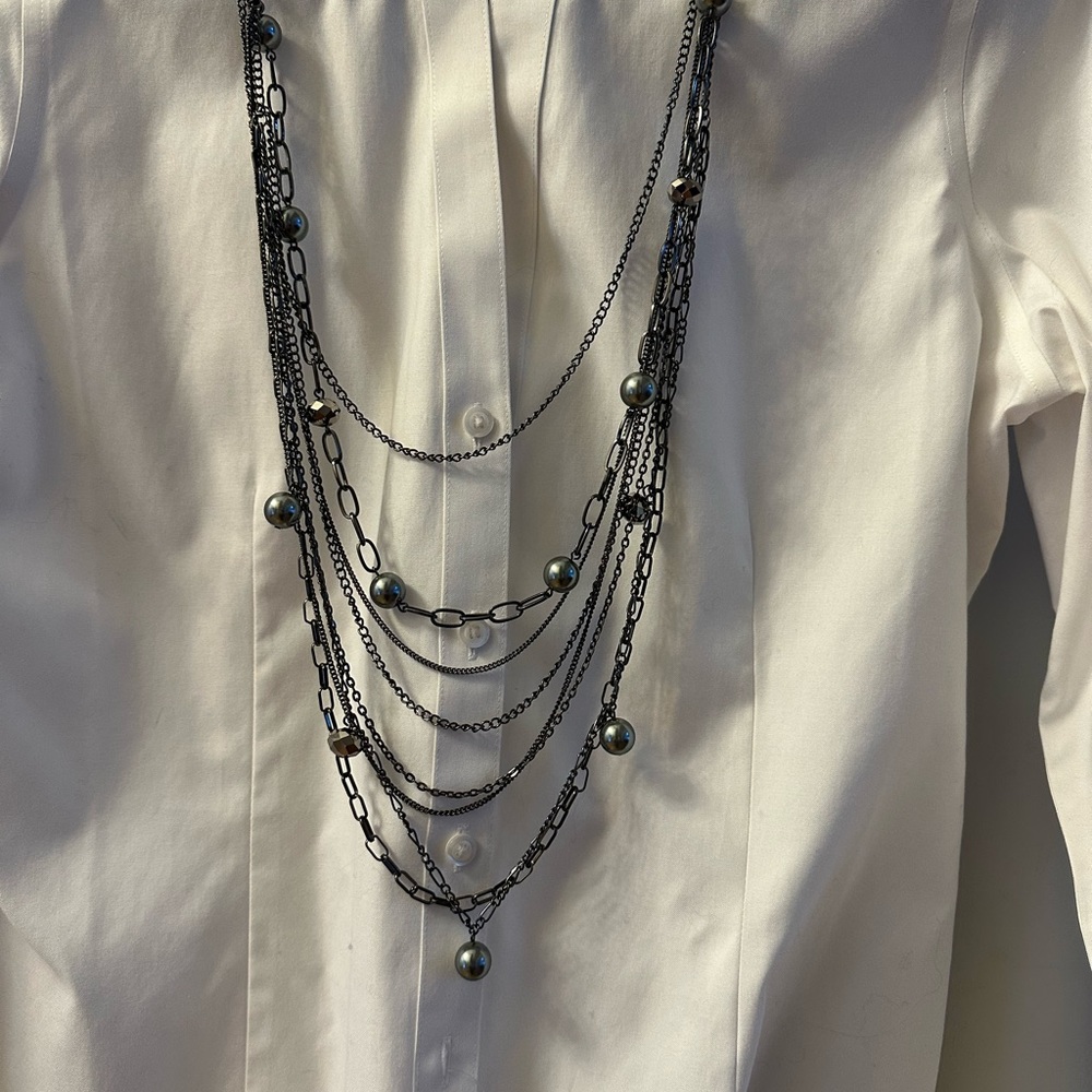 7 strand chain necklace- steel grey and light grey